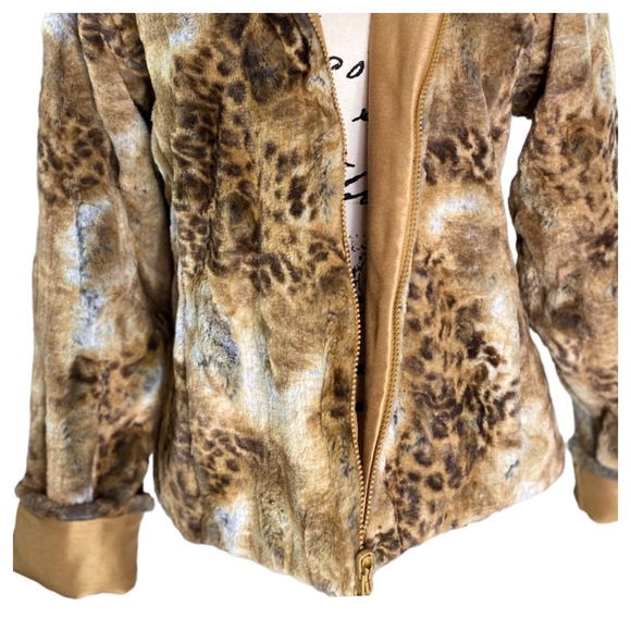 Boutique - Reversible Shantung Taffeta Brilliant Gold Ultra-Soft Faux Fur Coat M - Picture 7 of 16